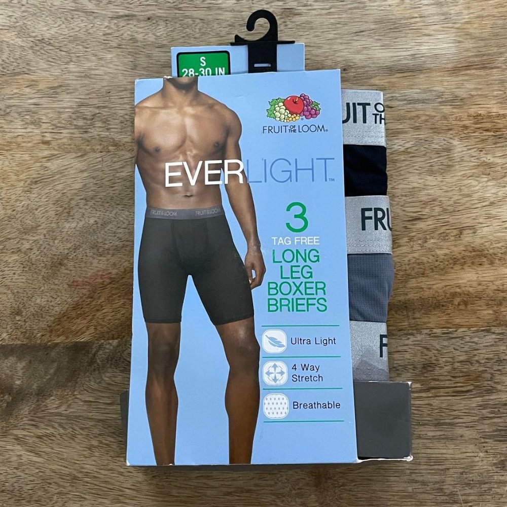 5/$20 NEW 3Pk S 28-30 Men's FOTL Everlight Long Leg Boxer Briefs